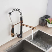 Black & Rose Gold Pull-Out Kitchen Mixer Tap