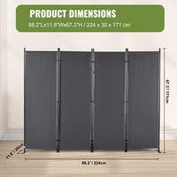 Dark Grey 4-Panel Coated-Fabric Room Divider – 224 × 171cm