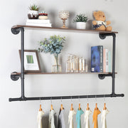 116 cm Wall-Mounted Pipe Garment Rack with 2 Shelves – 2 Finishes