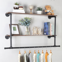 116 cm Wall-Mounted Pipe Garment Rack with 2 Shelves – 2 Finishes