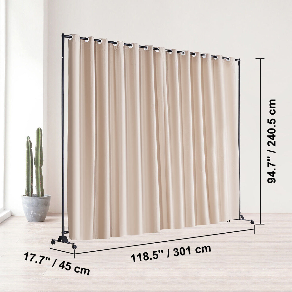 301 × 240 cm Rolling Curtain Room Divider – 2 In-Stock Colours