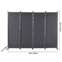 Dark Grey 4-Panel Coated-Fabric Room Divider – 224 × 171cm