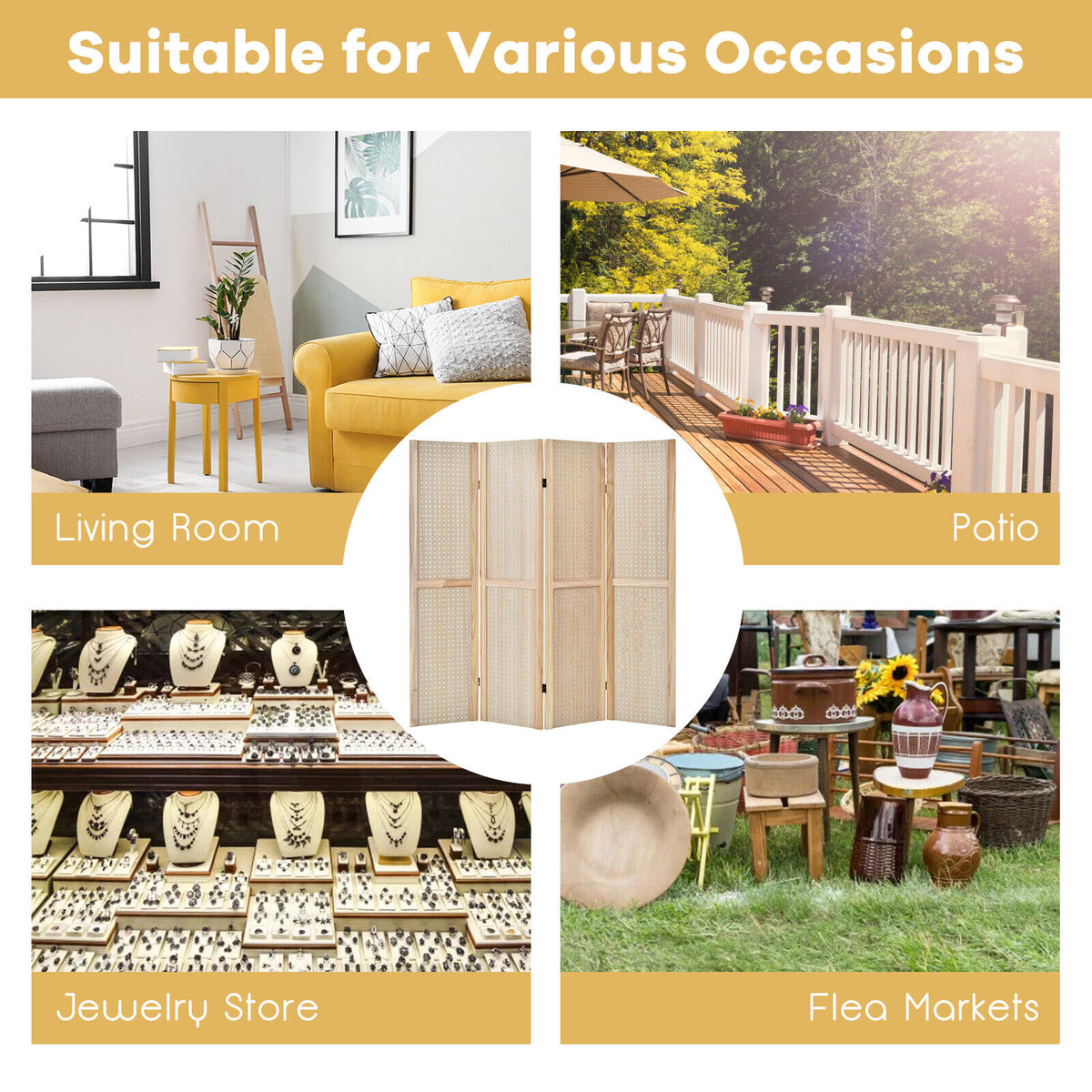 5 ft 4-Panel MDF Pegboard Display Divider