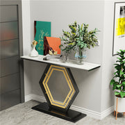 Heavy-Duty Marble-Style Console Table with Geometric Base