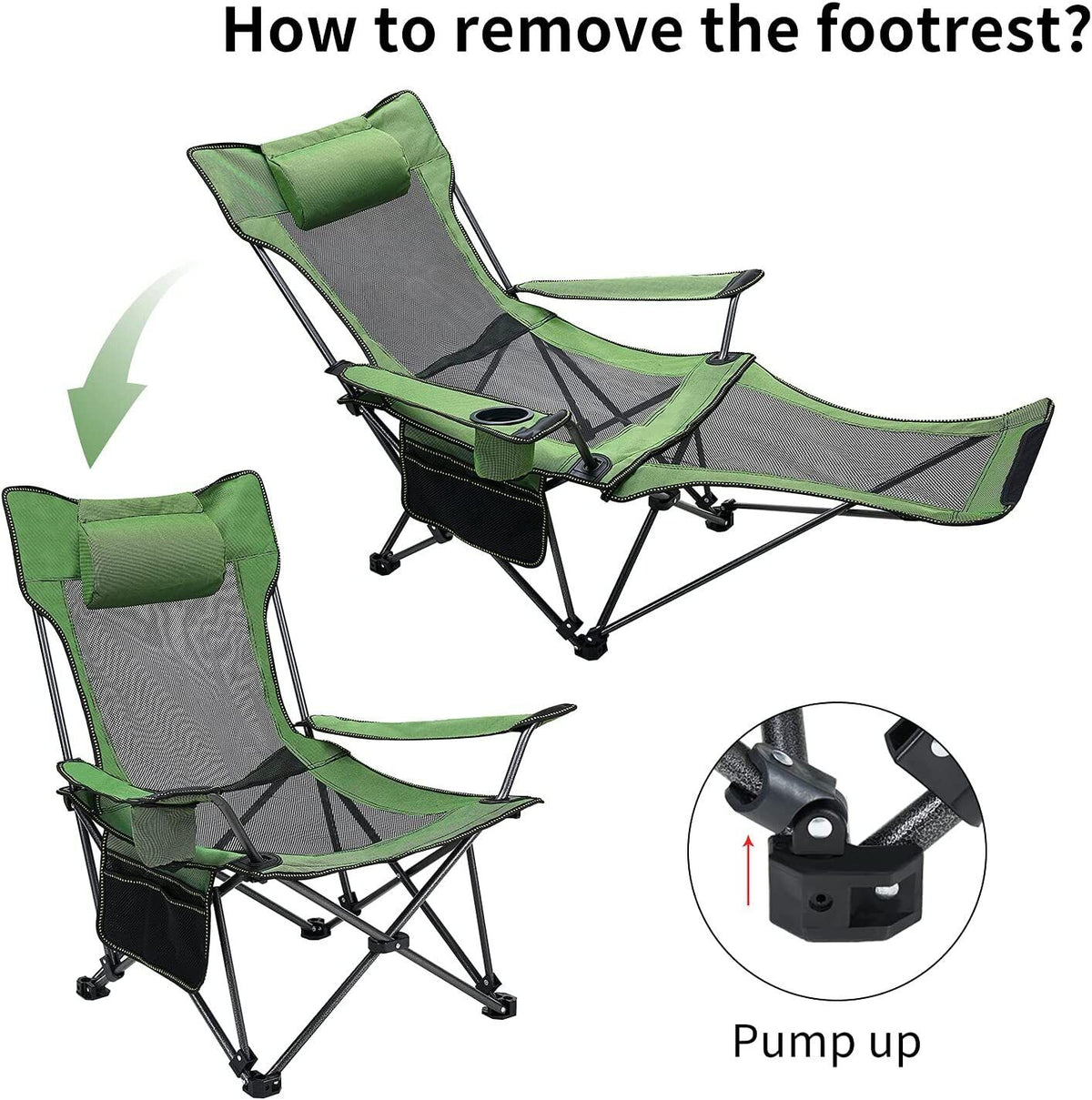 Portable Reclining Camping Chair with Footrest & Headrest