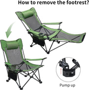 Portable Reclining Camping Chair with Footrest & Headrest