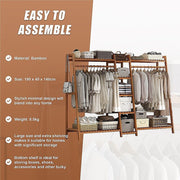 Freestanding Bamboo Garment Rack with Rail, Top Shelf & Shoe Storage