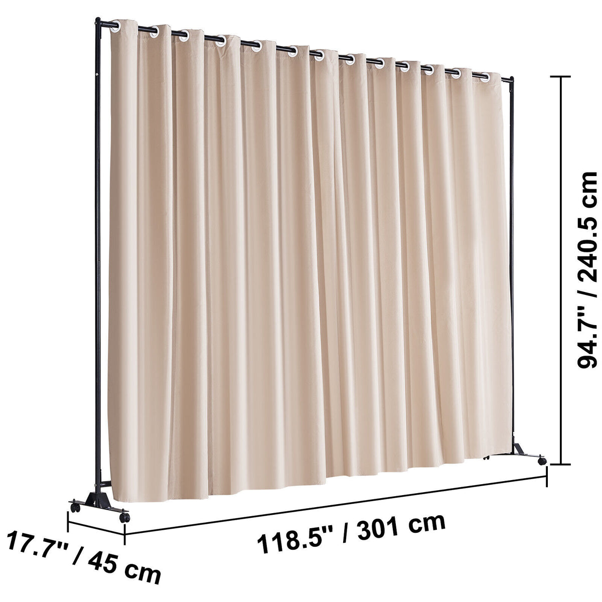 301 × 240 cm Rolling Curtain Room Divider – 2 In-Stock Colours