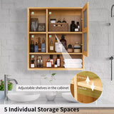Wall Medicine Cabinet Natural Bamboo Bathroom Vanity Mirror 5 Open Storage Shelf