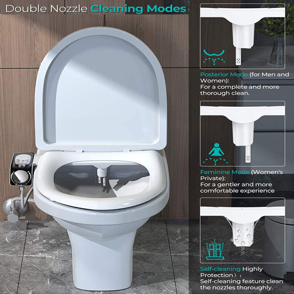 Non-Electric Dual-Nozzle Bidet Attachment – Hot & Cold Inlets