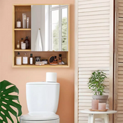 Bamboo Wall-Mounted Mirrored Bathroom Cabinet