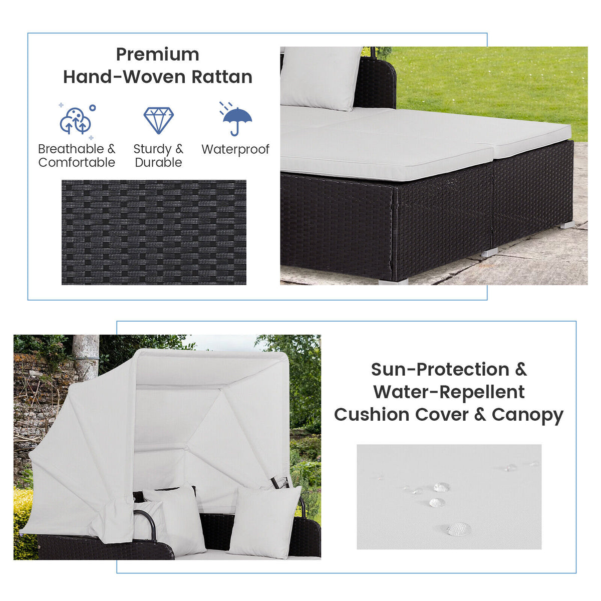 Outdoor Rattan Daybed with Retractable Canopy