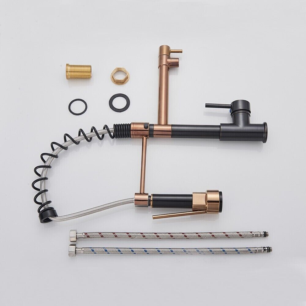 Black & Rose Gold Pull-Out Kitchen Mixer Tap
