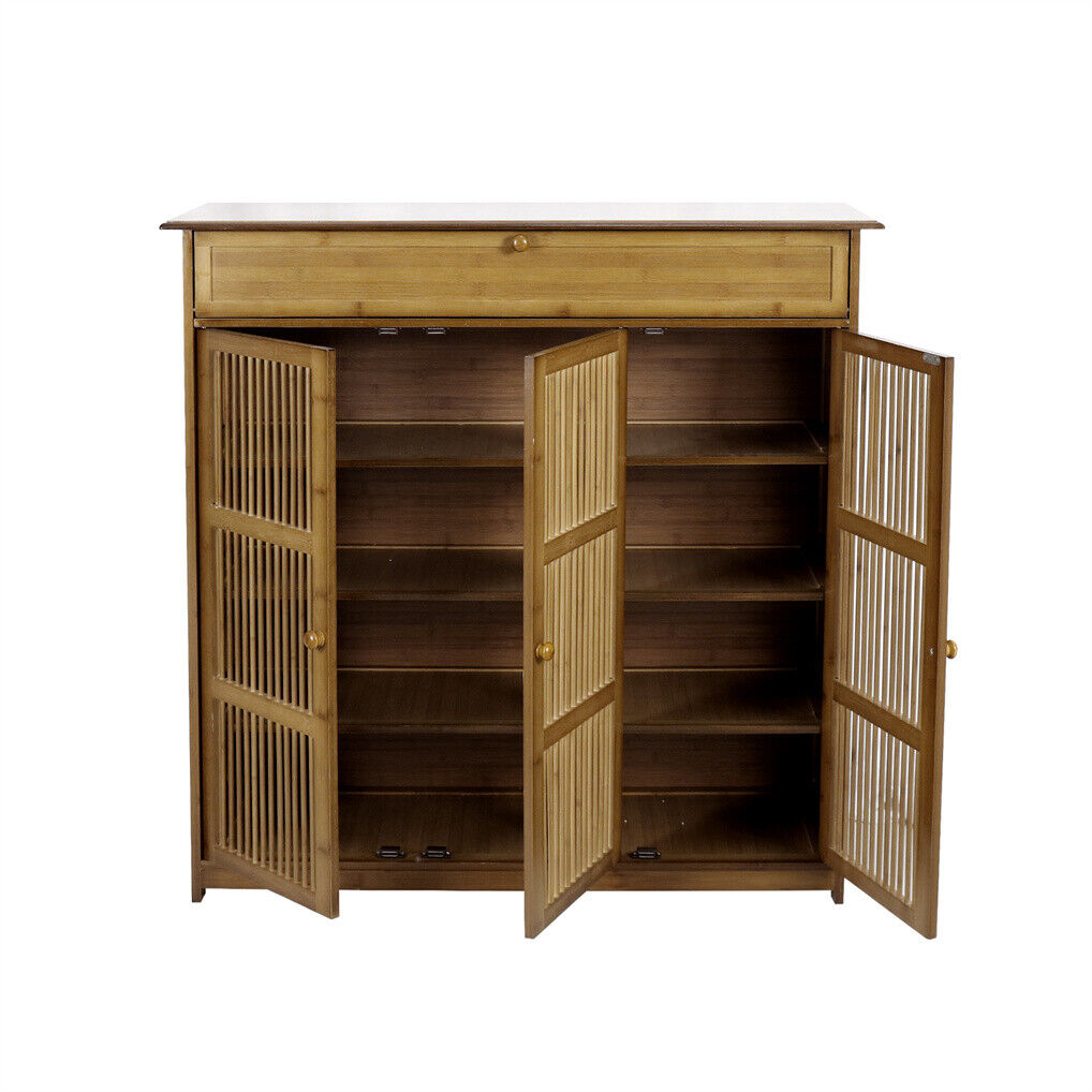 4-Tier Bamboo Shoe Cabinet with Large Drawer – 16–18 Pairs