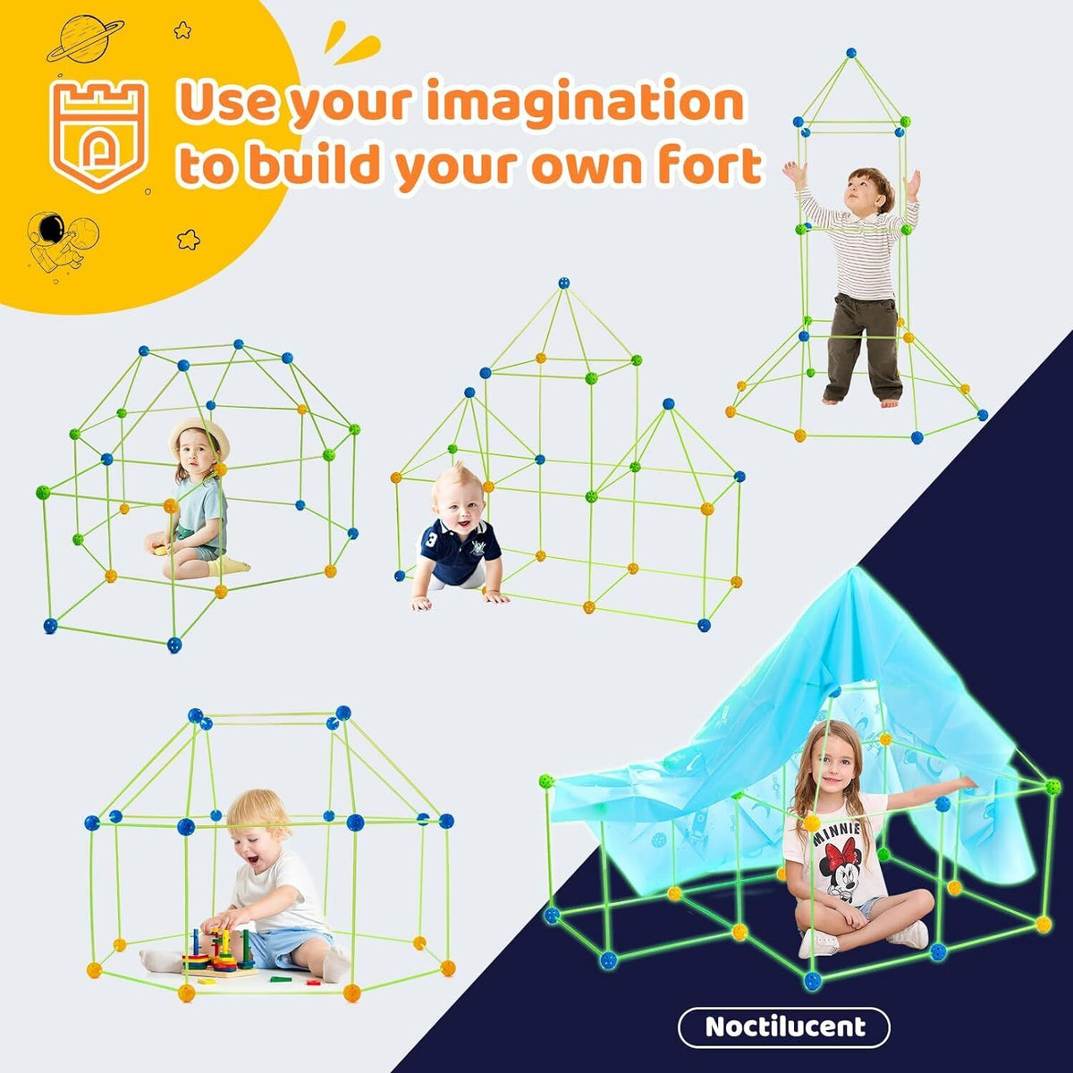 Funhub Fort - Kids Construction Fort Building Kit Indoor & Outdoor Gift Toys Game 175 pieces