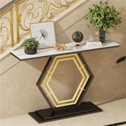 Heavy-Duty Marble-Style Console Table with Geometric Base