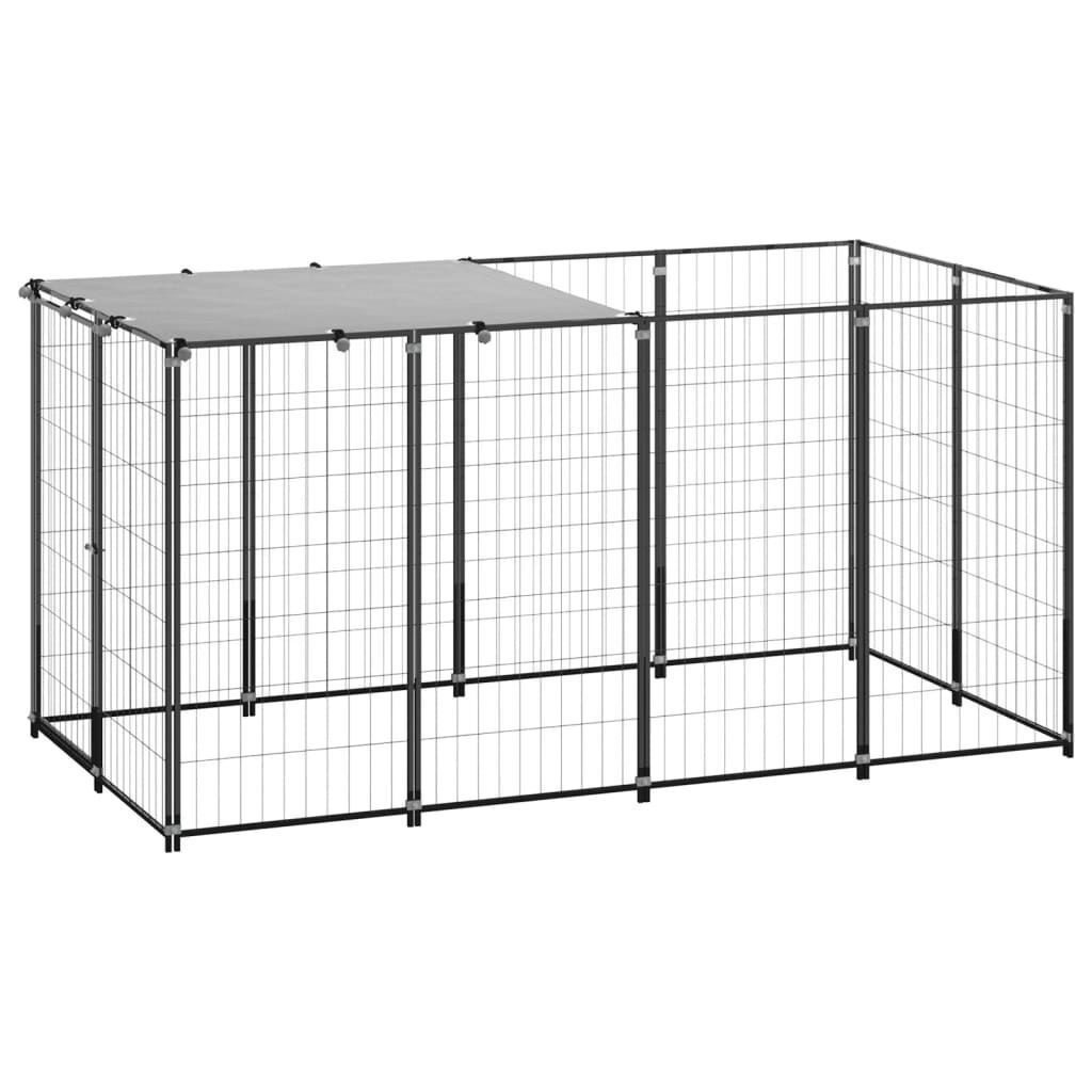 Black Steel Outdoor Dog Kennel Run with Roof