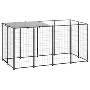 Black Steel Outdoor Dog Kennel Run with Roof