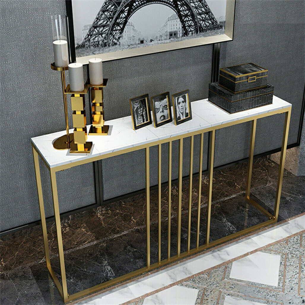 Slim Scratch-Resistant Marble-Style Console Table