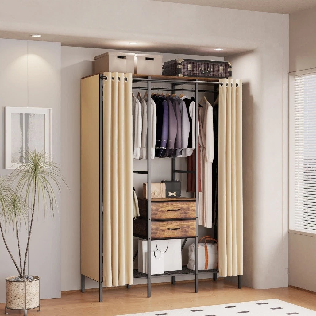 XL Heavy Duty Clothes Storage Stand w/ Dust-proof Cover, Hanging Rails, Shelves
