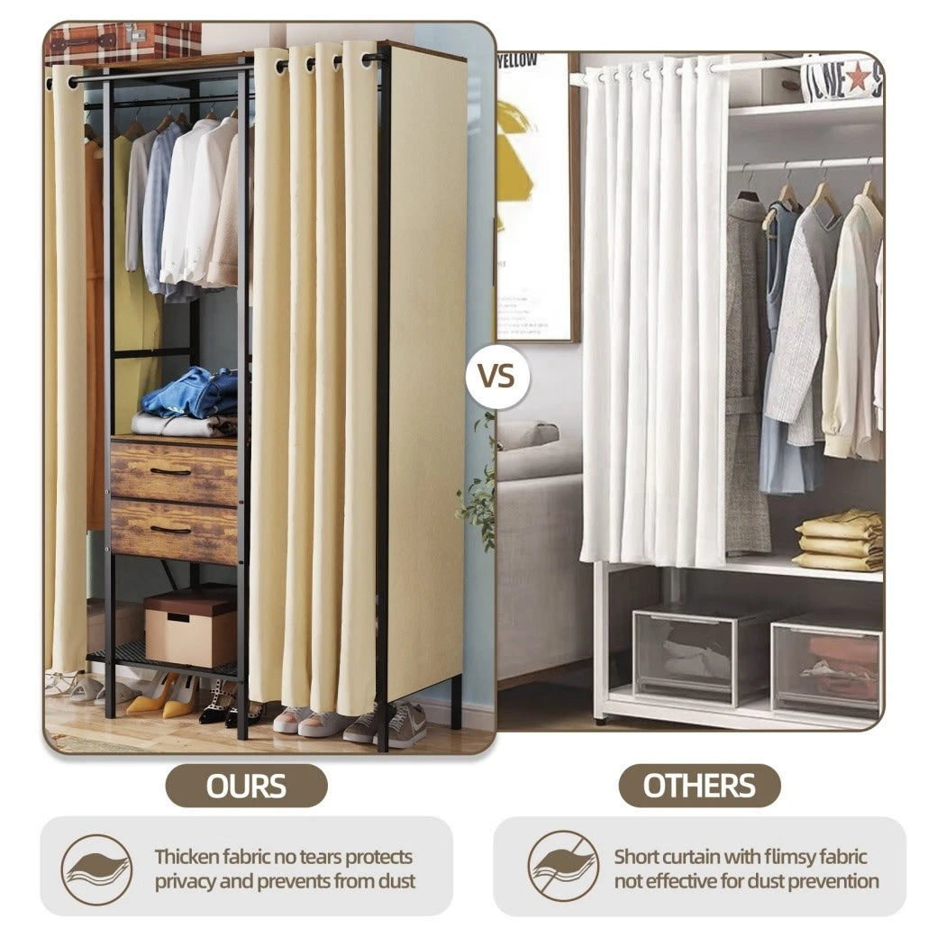 XL Heavy Duty Clothes Storage Stand w/ Dust-proof Cover, Hanging Rails, Shelves