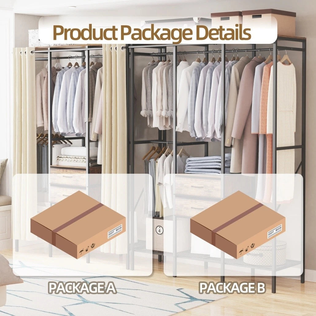 XL Heavy Duty Clothes Storage Stand w/ Dust-proof Cover, Hanging Rails, Shelves