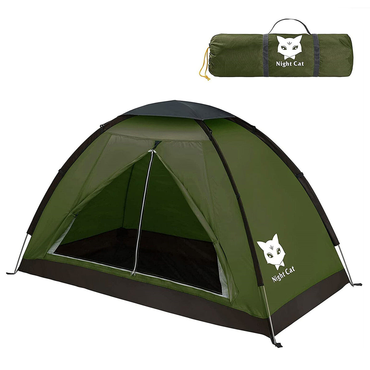 Night Cat Backpacking Tent for One 1 to 2 Persons Lightweight Waterproof Camping Hiking Tent for Adults Kids Scouts Easy Setup Single Layer 2.2x1.2m