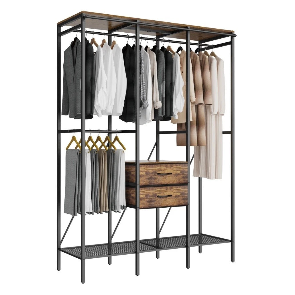 XL Heavy Duty Clothes Storage Stand w/ Dust-proof Cover, Hanging Rails, Shelves