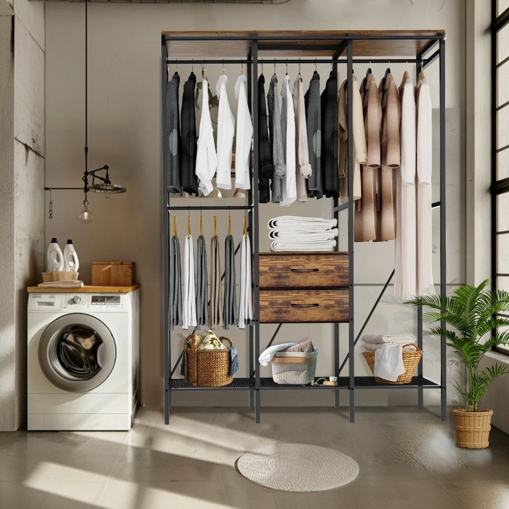 XL Heavy Duty Clothes Storage Stand w/ Dust-proof Cover, Hanging Rails, Shelves