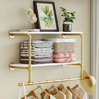 116 cm Wall-Mounted Pipe Garment Rack with 2 Shelves – 2 Finishes