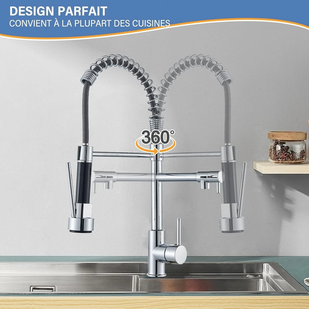 WELS Kitchen Mixer Taps 360° Swivel Pull Out Spout Spray Sink Faucet Brass