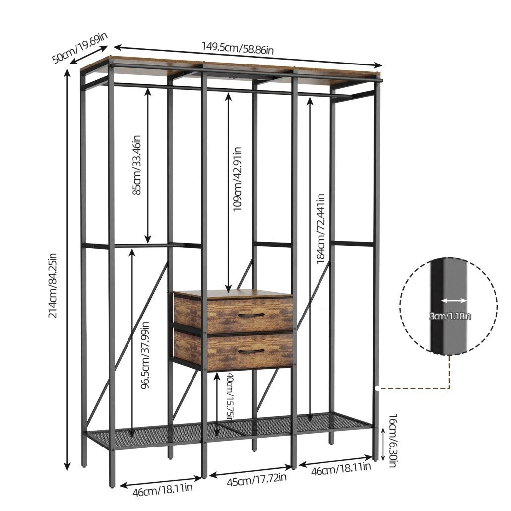 XL Heavy Duty Clothes Storage Stand w/ Dust-proof Cover, Hanging Rails, Shelves