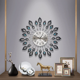 Peacock Wall Clock Large 3D Modern Crystal Luxury round Clocks Home Decor 60Cm