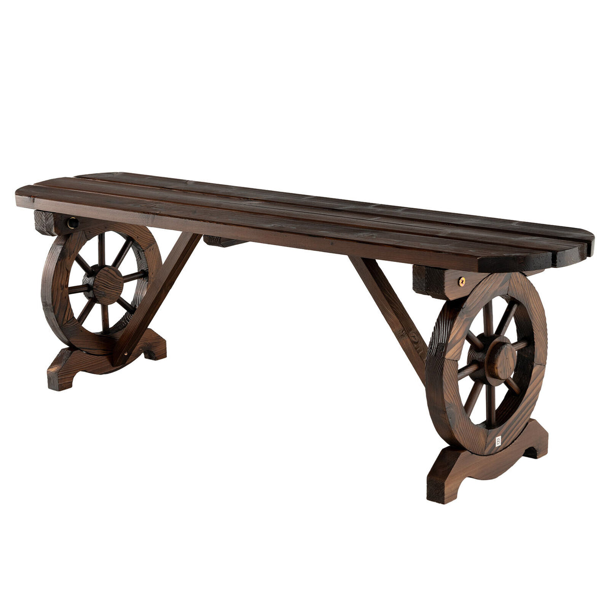 2-Seat Carbonised Fir Garden Bench with Wagon-Wheel Arms