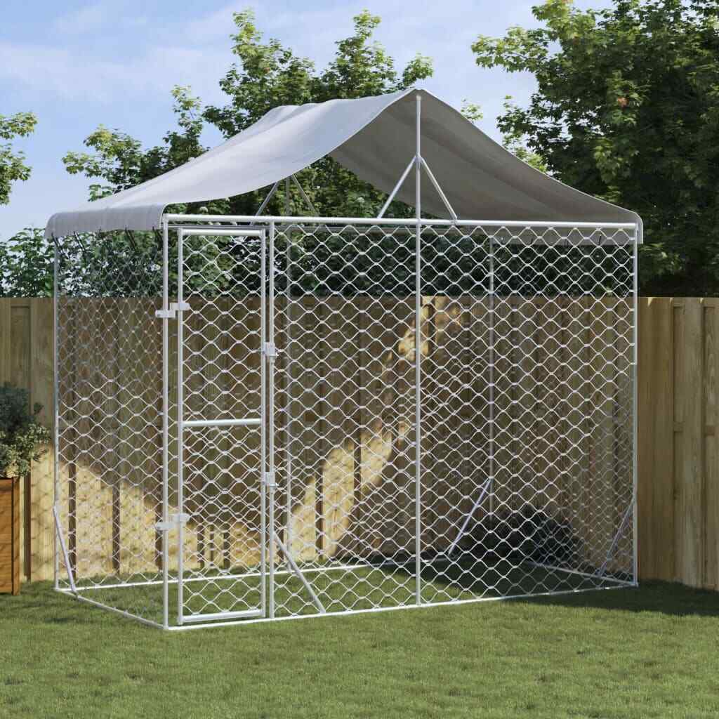 Galvanised-Steel Outdoor Dog Kennel with Roof