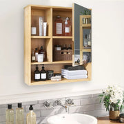Wall Medicine Cabinet Natural Bamboo Bathroom Vanity Mirror 5 Open Storage Shelf