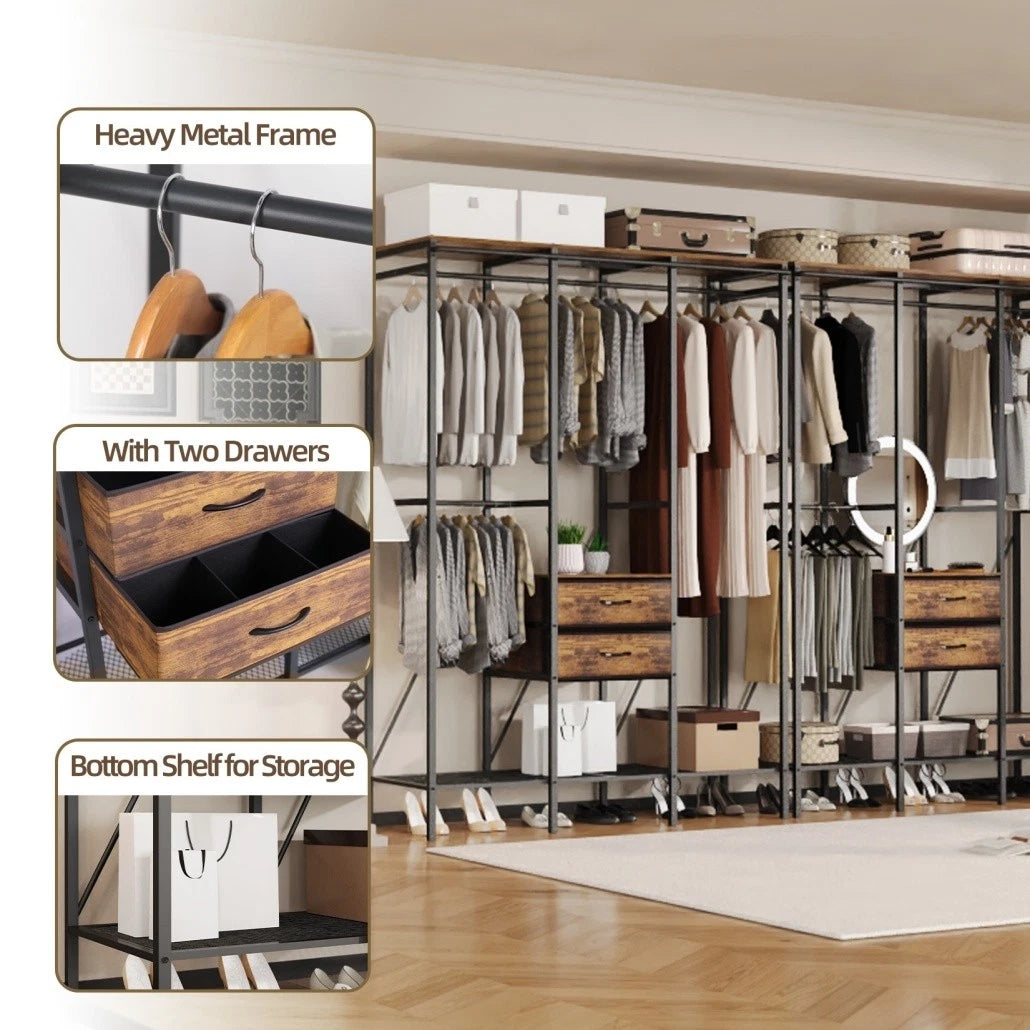 XL Heavy Duty Clothes Storage Stand w/ Dust-proof Cover, Hanging Rails, Shelves