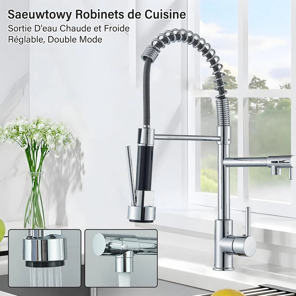 WELS Kitchen Mixer Taps 360° Swivel Pull Out Spout Spray Sink Faucet Brass