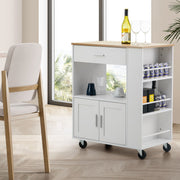White Rolling Kitchen Island with 3-Tier Spice Rack