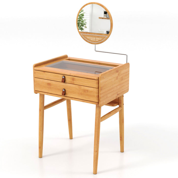 Bamboo Vanity Table with Adjustable Mirror & 2 Drawers