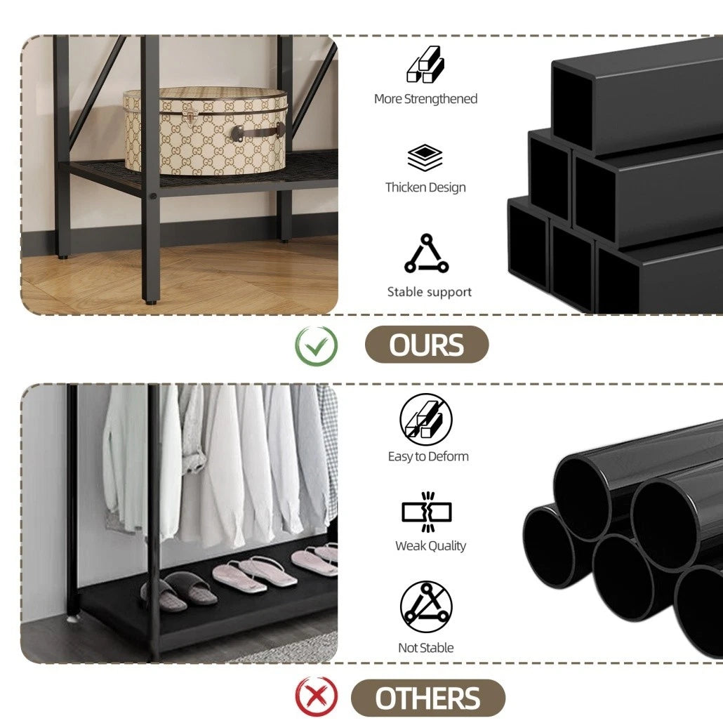 XL Heavy Duty Clothes Storage Stand w/ Dust-proof Cover, Hanging Rails, Shelves