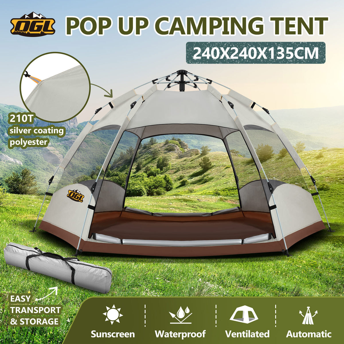 4-Person Instant Pop-Up Camping Tent with Rainfly