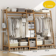 Freestanding Bamboo Garment Rack with Rail, Top Shelf & Shoe Storage