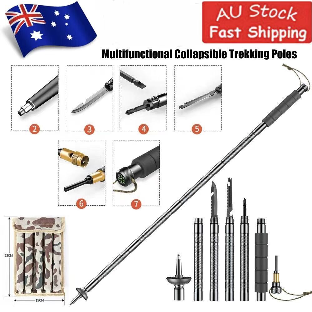 Adjustable Aluminium Trekking Pole with Compass, Whistle & Tool Tips