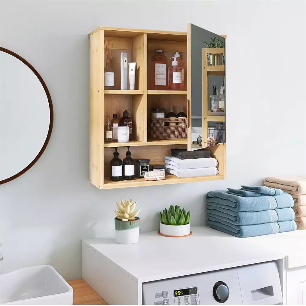 Bamboo Wall-Mounted Mirrored Bathroom Cabinet