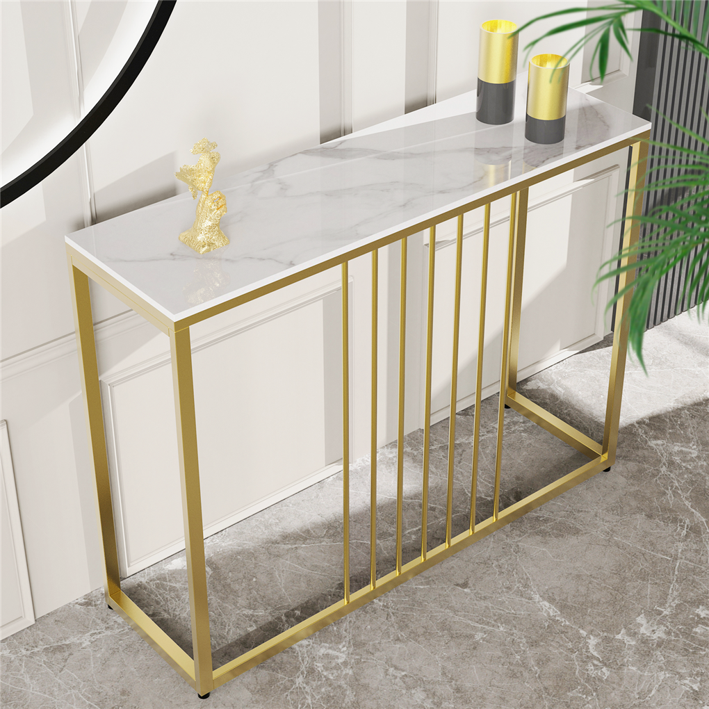 Slim Scratch-Resistant Marble-Style Console Table
