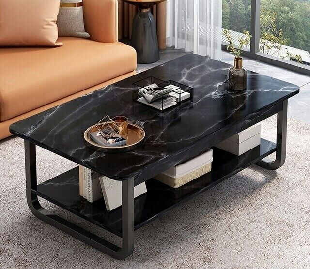 Modern Black Marble-Style Coffee Table