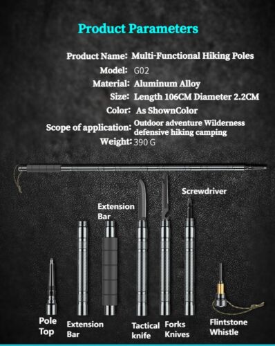 Adjustable Aluminium Trekking Pole with Compass, Whistle & Tool Tips