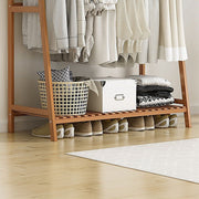Freestanding Bamboo Garment Rack with Rail, Top Shelf & Shoe Storage