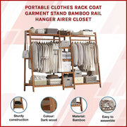 Freestanding Bamboo Garment Rack with Rail, Top Shelf & Shoe Storage